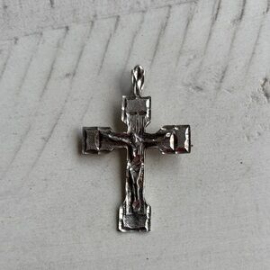 Silver large Crucifix Pendant, 2”, vintage, diamond cut for sparkle